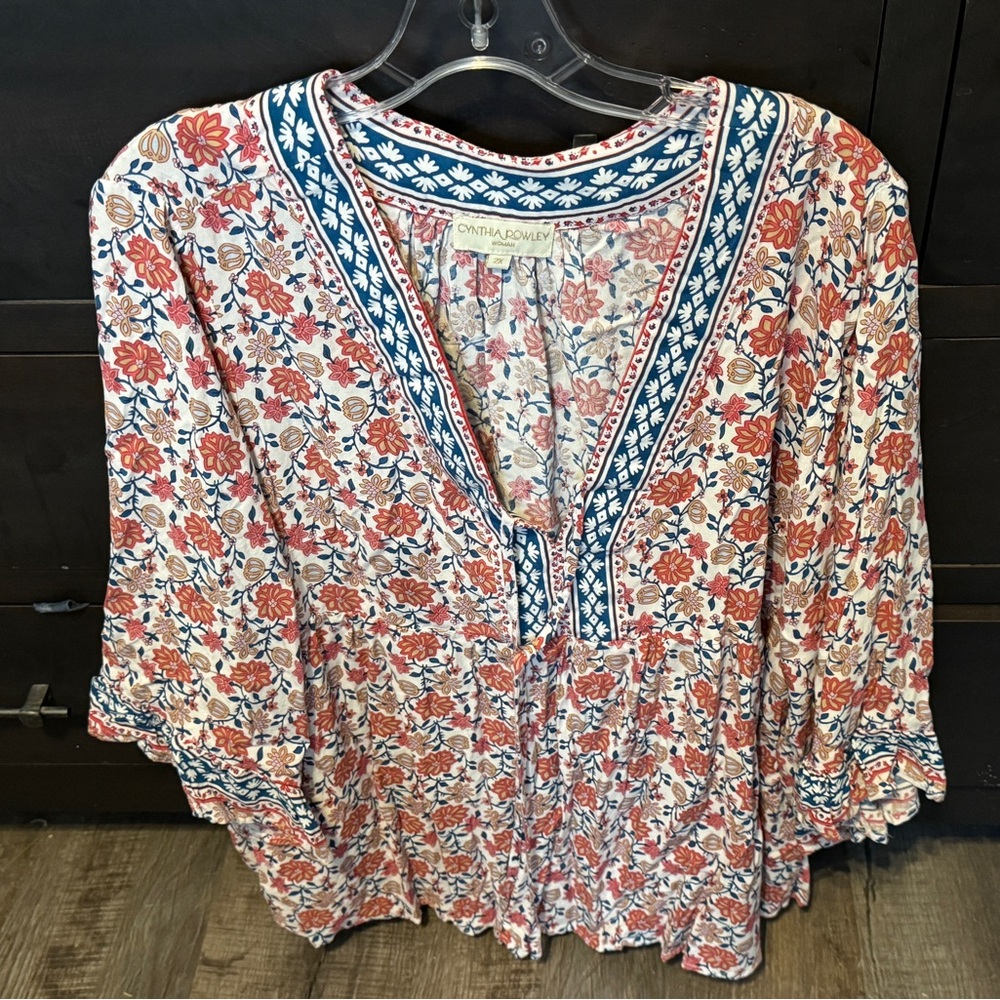 Cynthia Rowley Floral Top in Red and Blue
